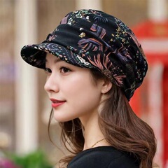 秋冬季新款百搭毛绒花卉保暖帽子女中老年软帽檐民族风外贸鸭X20