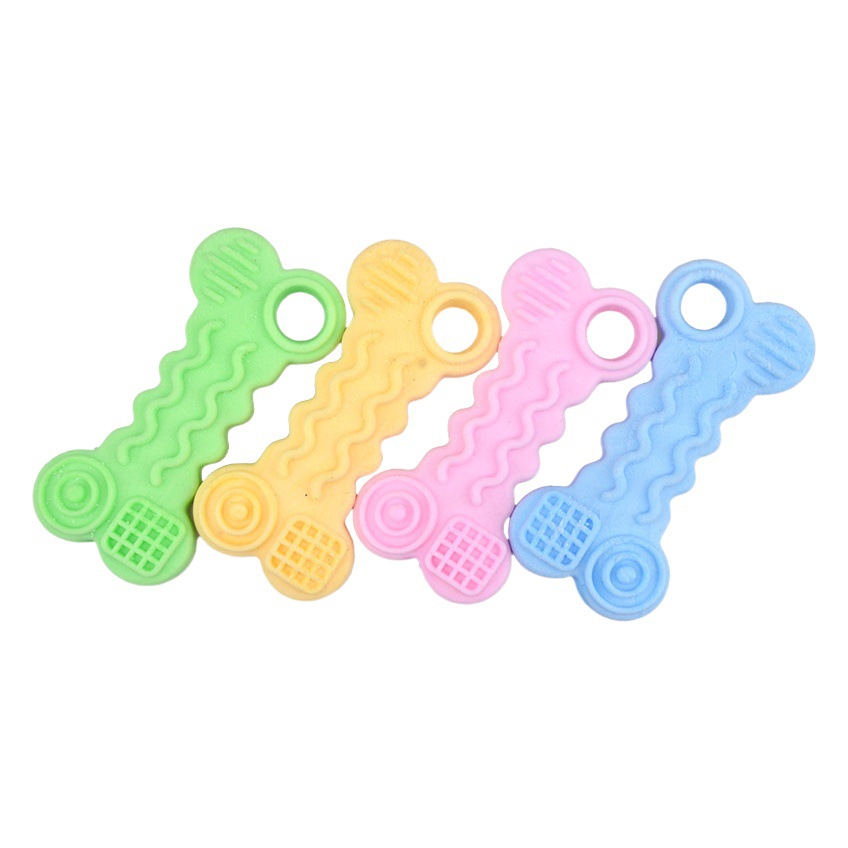 Fabricante perro juguete TPR leche sabor espuma curva hueso mordedura molar galleta juguete suministros