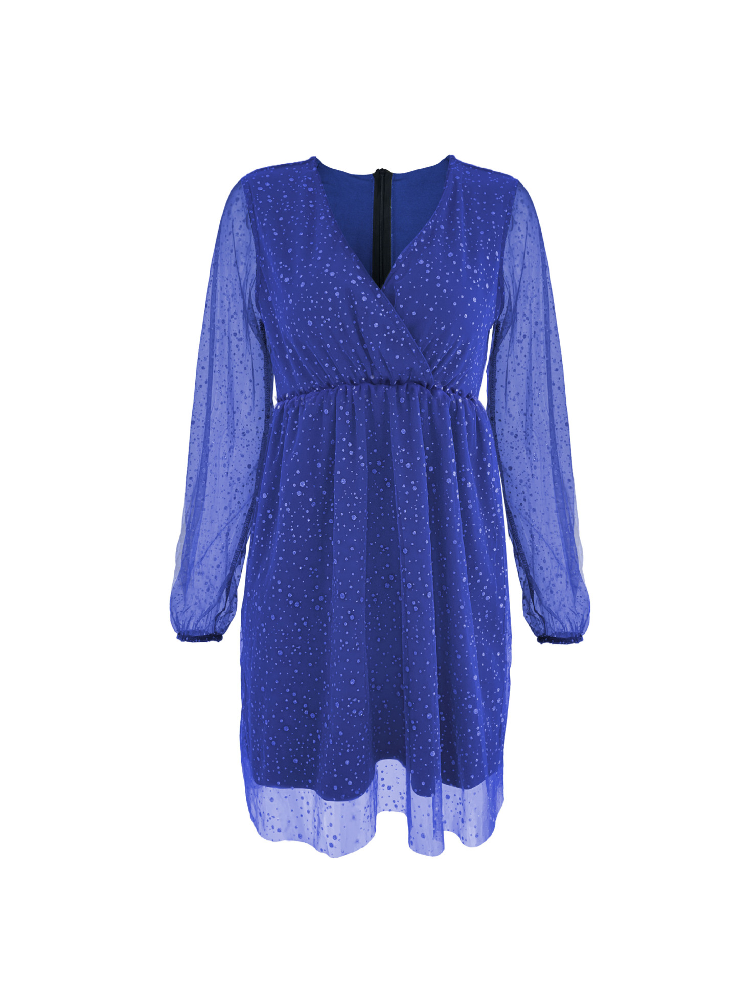 Elegant Mesh Gold Sprinkled V-neck Three-quarter Sleeve Skirt Set_voghion.com