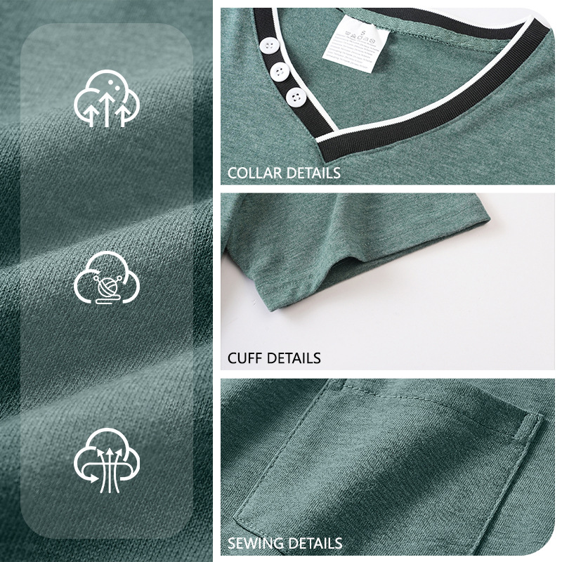 Transfronterizos eBay verano nuevo hombre color contrastante cuello V camiseta delgada grande americano con bolsillo casual deportivo mangas cortas