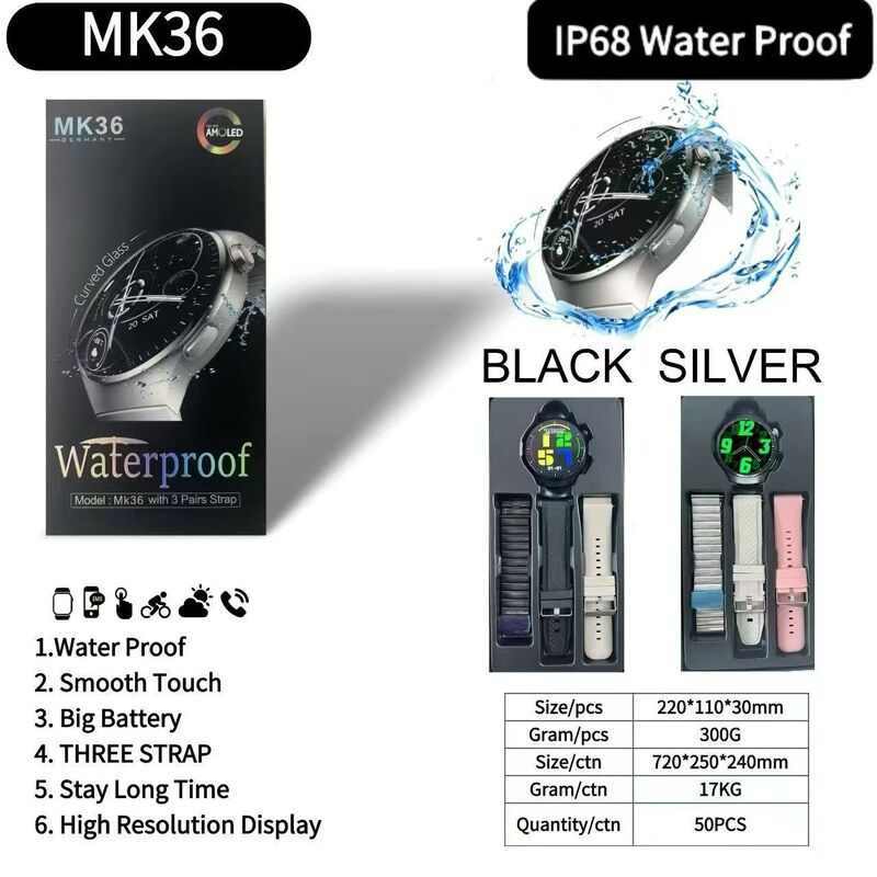 Cross-Border Hot-Selling Product Mk36 Smart Watch Ip68 Swimming Waterproof Bluetooth Calling Multiple Sports Modes Health Monitoring Heart Rate Blood Pressure