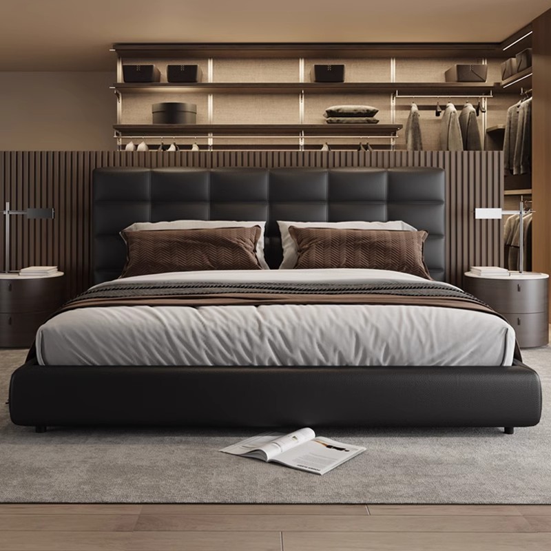 Cama de cuero italiana minimalista Lawrence, cama principal de alta gama, atmósfera moderna, simple y lujosa, cama de matrimonio doble. image 4