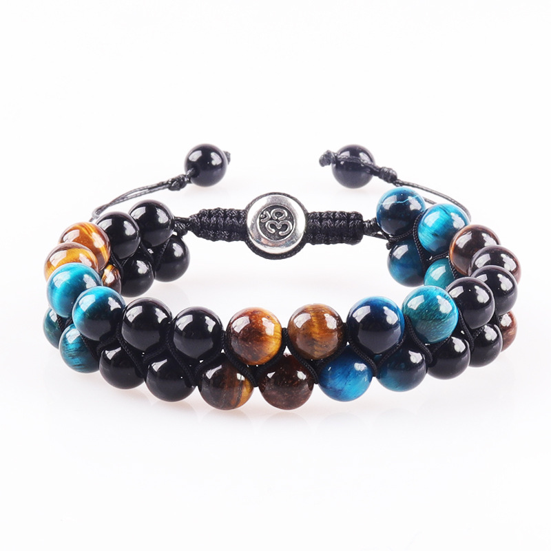 Venta caliente transfronteriza europea y americana natural Ojo de Tigre ágata pulsera hombres tejido ajustable negro imán yoga pulsera de cuentas image 13