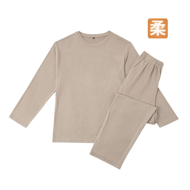 Non-printed Soft knitted home pajamas suit home wear two-piece Good couple loose pajamas