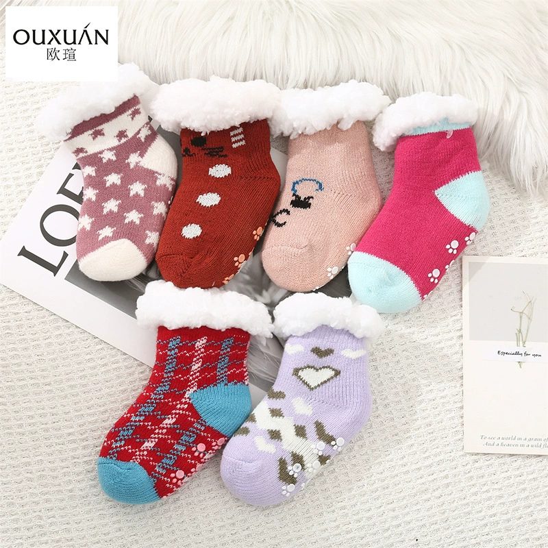 Детские носки-напольные носки для маленьких девочек, теплые и удобные нескользящие носки для домашнего сна с дозировкой