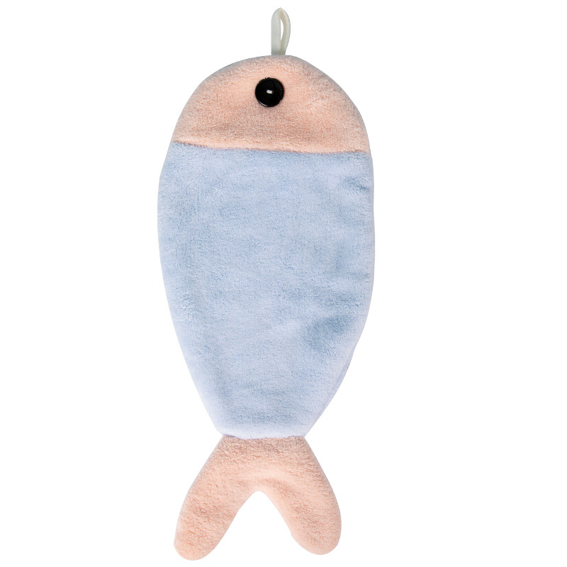 Toalla de mano creativa de lana de coral colgando toalla absorbente de pescado engrosada toalla de mano para niños toalla colgante linda de secado rápido