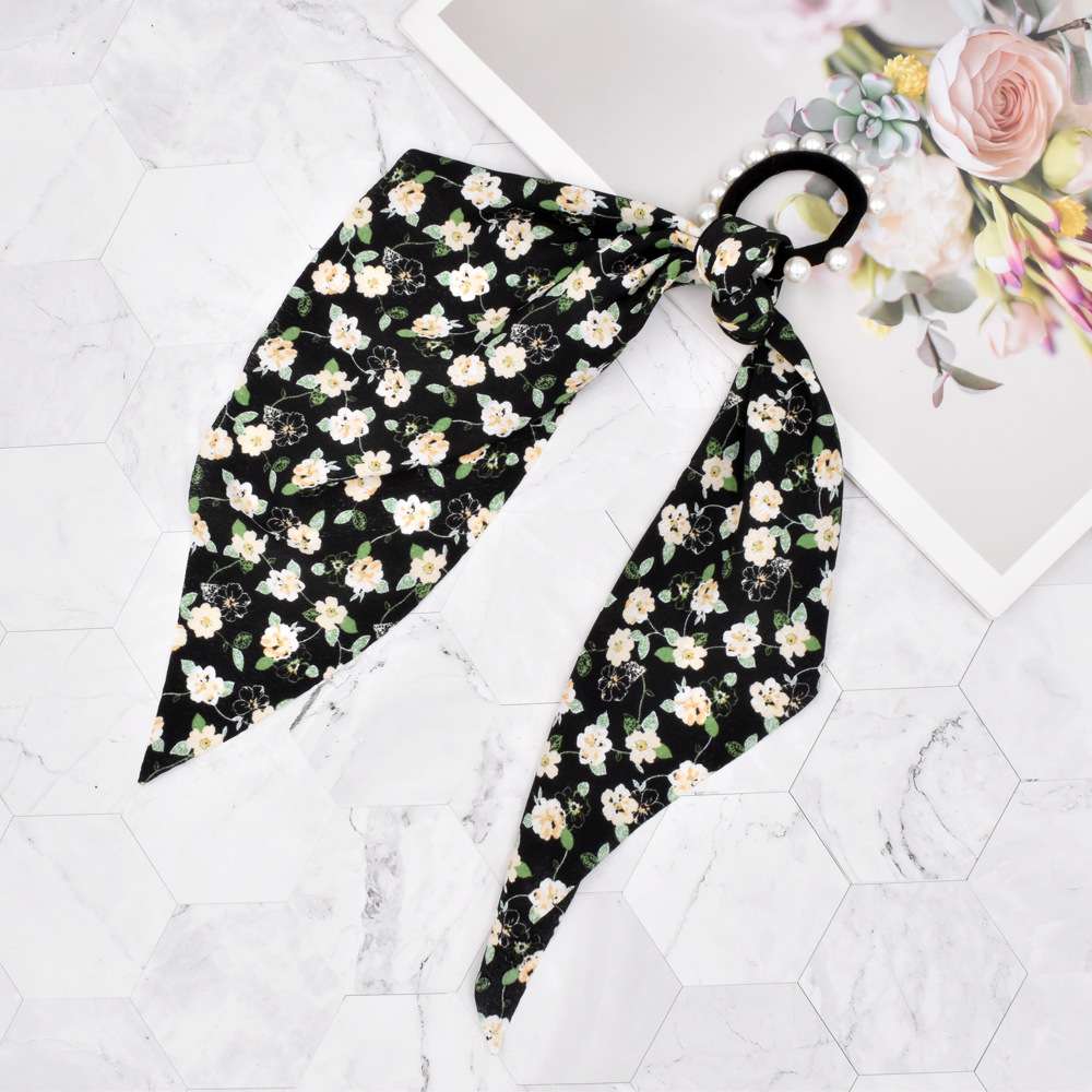 Korean Style Fabric Small Floral Pearl Streamer Hair Scrunchies display picture 3