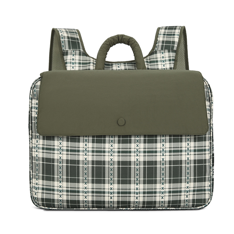 Cross-Border Fresh Style Plaid Patchwork Stationery Pencil Case Storage Bag Student Laptop Bag Backpack 16inch
