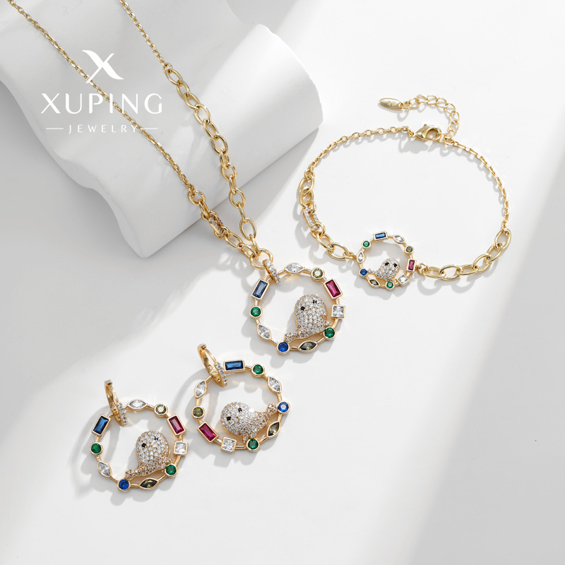 旭平首飾套裝潮海豚三件套簡約五彩缤紛森系小清新耳環手鏈項鏈