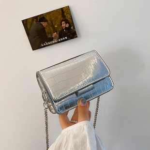 Summer one-shoulder bag for leisure, glossy phone bag, chain bag, 2023, western style