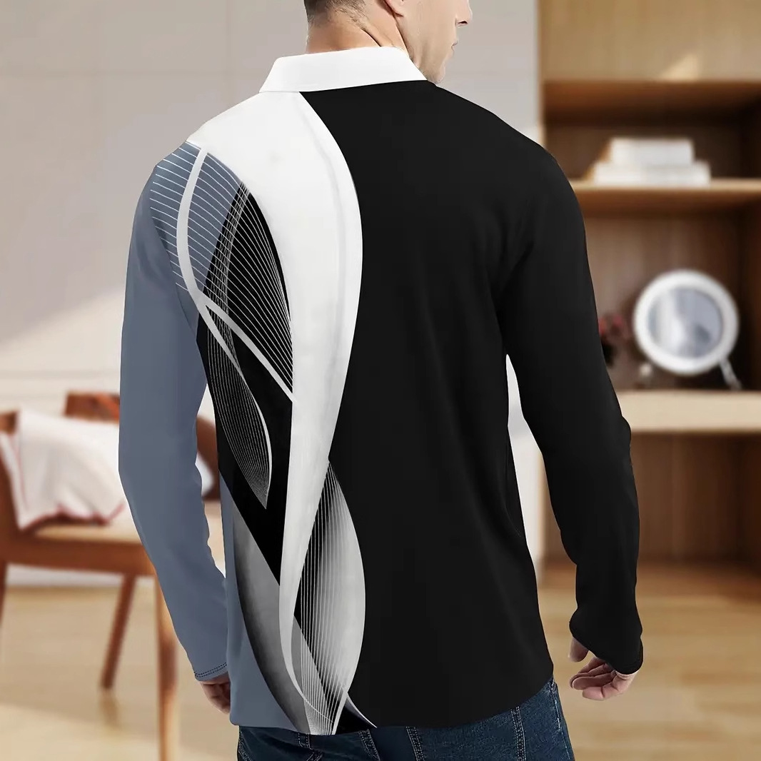 2024 venta caliente 3D impresión digital para hombres primavera y otoño deportes holgado transpirable manga larga botón cuello POLO camisa en stock