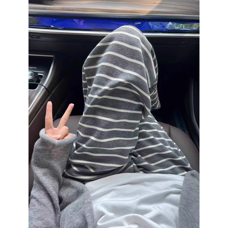 深灰色条纹阔腿裤女2025秋季新款高腰显瘦垂感慵懒直筒宽松拖地裤|undefined
