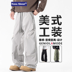 NASA联名休闲裤男春秋季户外斜口袋伞兵裤美式潮牌宽松机能工装裤