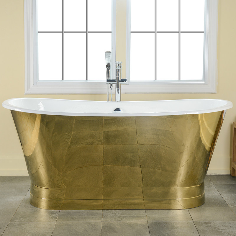 Dieteao's New Boat-Shaped Cast Iron Bathtub with Mirror-Polished Steel Exterior and Enamel Interior, Vintage Style Dieteao's New Boat-Shaped Cast Iron Bathtub with Mirror-Polished Steel Exterior and Enamel Interior, Vintage Style