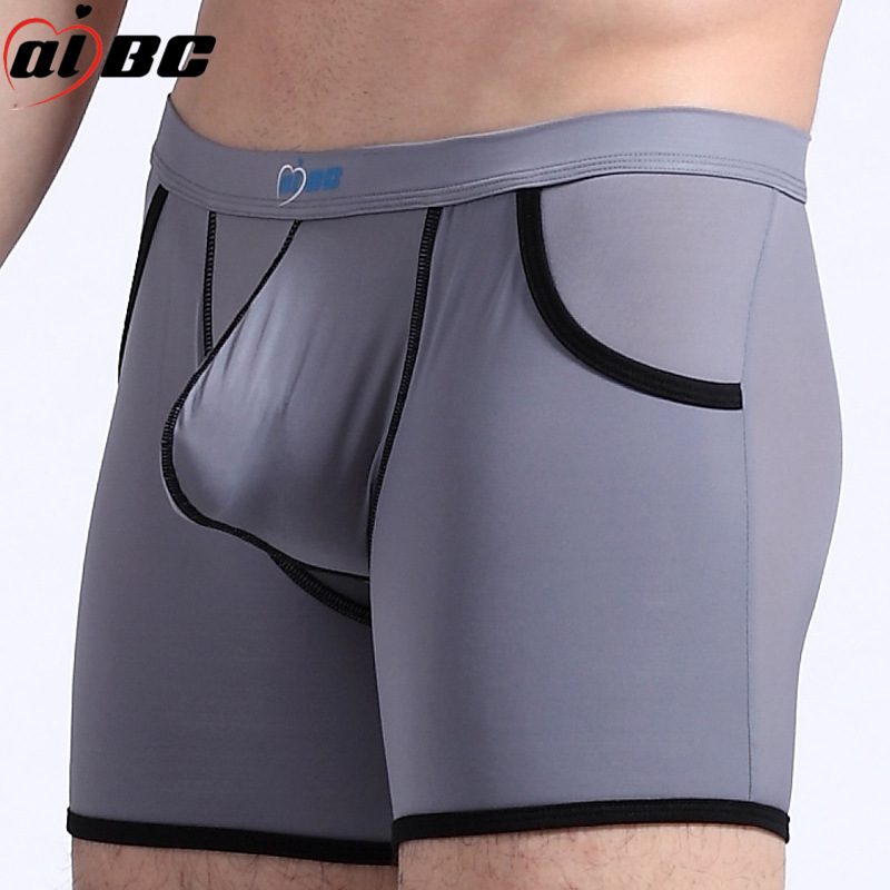 Aibc Men's Underwear Thin Ice Silk Large Boxer Shorts Anti-Theft Large Pocket Fashion Comfortable Factory Wholesale