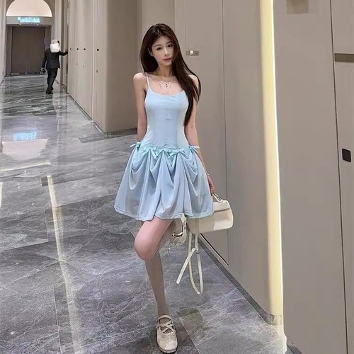 Multi-Sweet Slimming Waist A-Line Tank Top Dress for Women, Tailored with Butterfly Bow Design, Short Length Dress