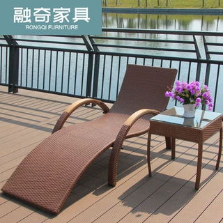 家用户外躺床商用别墅庭院游泳池沙滩椅露天露台阳台休闲藤编躺椅