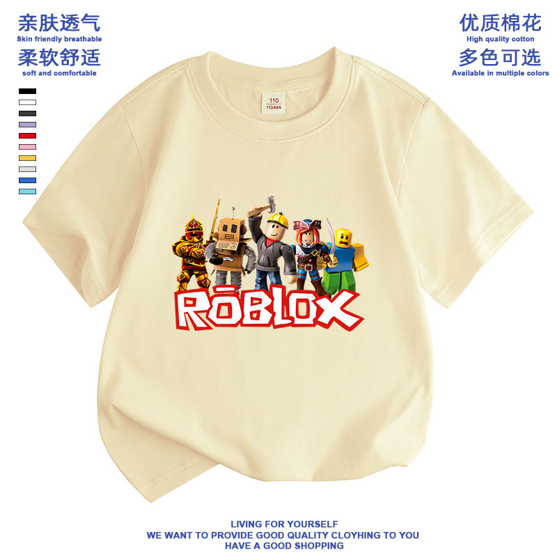 Summer new pure cotton Roblox cartoon children's virtual world parent-child T-shirt medium and big children's short sleeve clothes New Summer new pure cotton Roblox cartoon children's virtual world parent-child T-shirt medium and big children's short sleeve clothes New