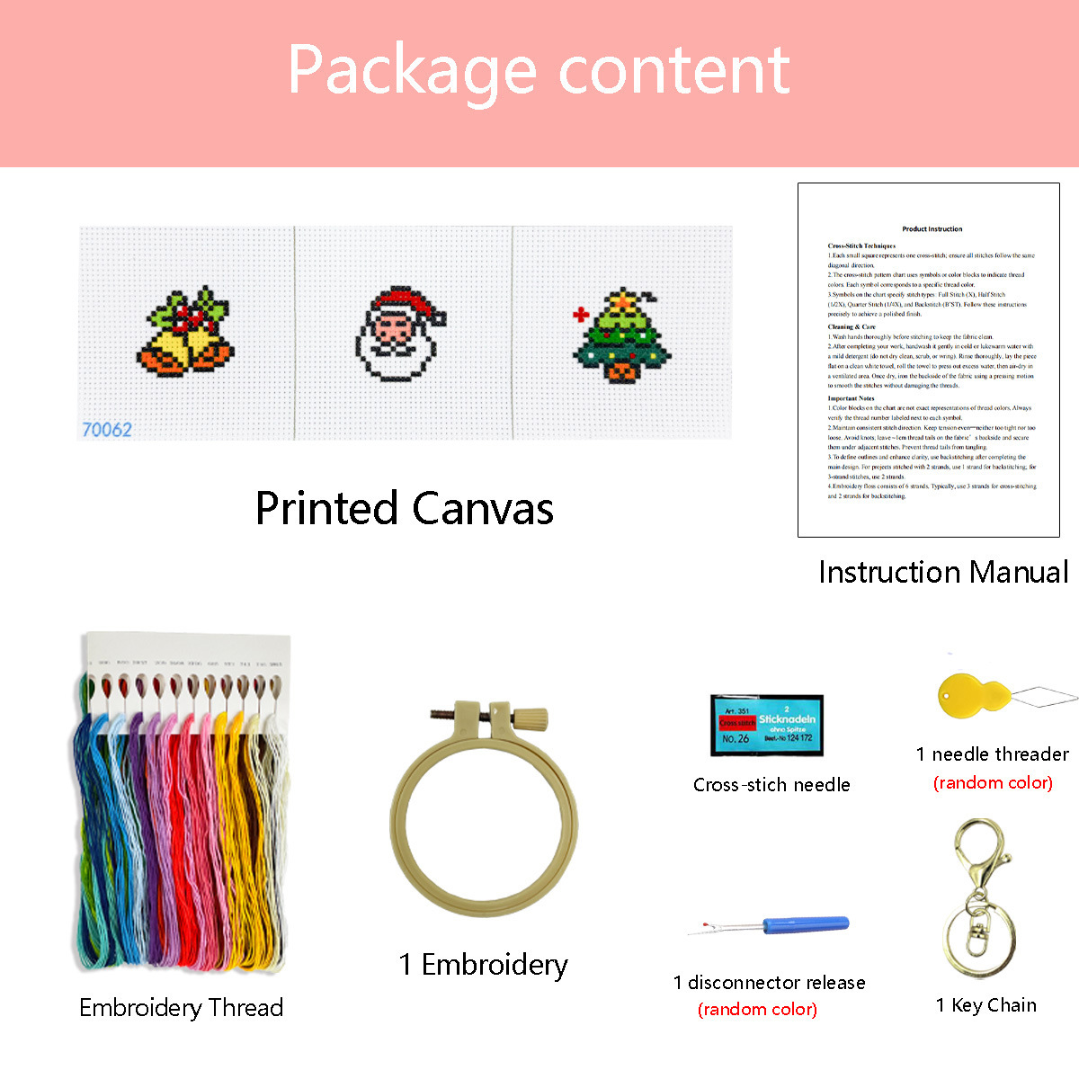 Nuevos productos transfronterizos de bordado cruzado de navidad llavero material paquete DIY niños bordados cruzados a mano bordados de bordado
