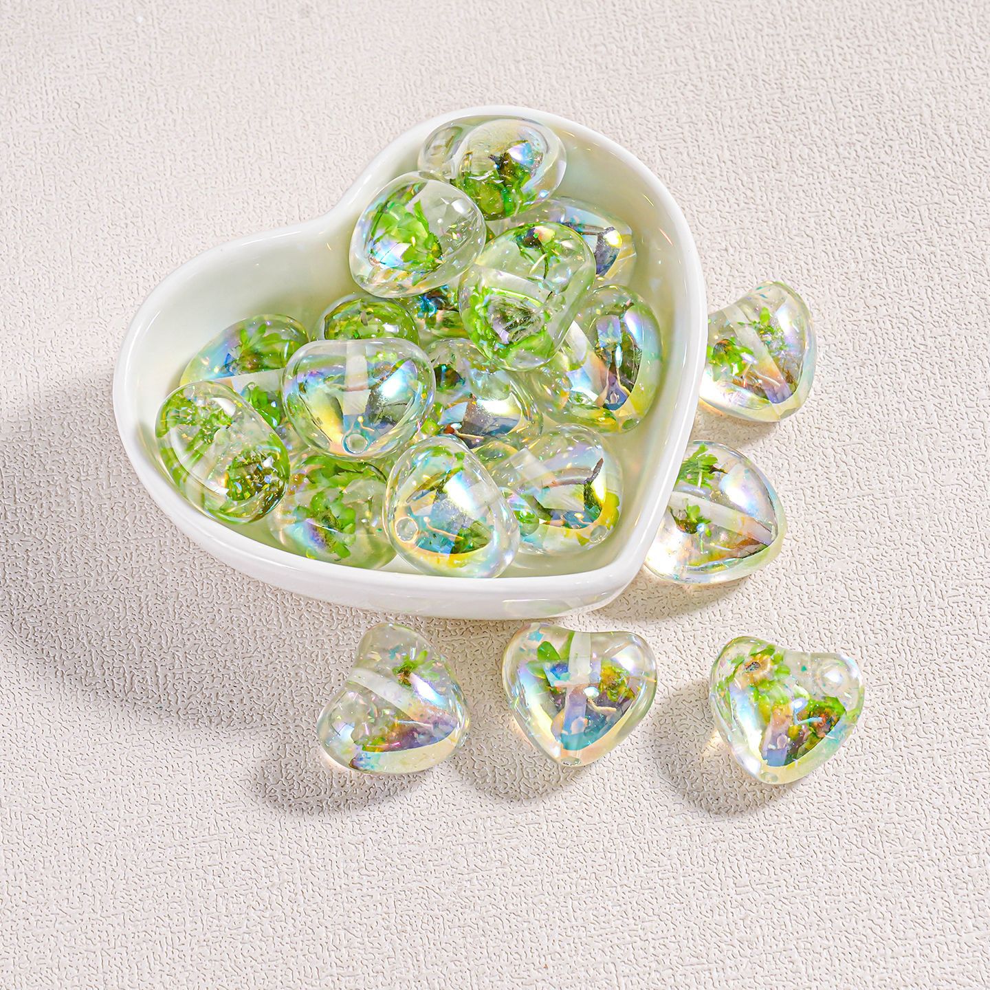 Cuentas Transparentes en Forma de Corazón con Flores Secas, Cuentas Sueltas de Opal con Brillantina Fina para Manualidades, Accesorios para Cadenas de Teléfono, Piezas Pequeñas image 12