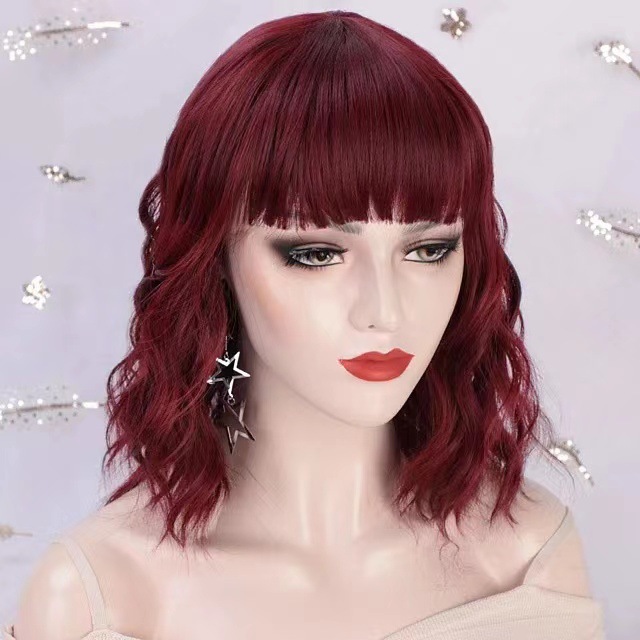 Chic Short Curly Lace Front Wig With Bangs Shoulder Length Style_voghion.com