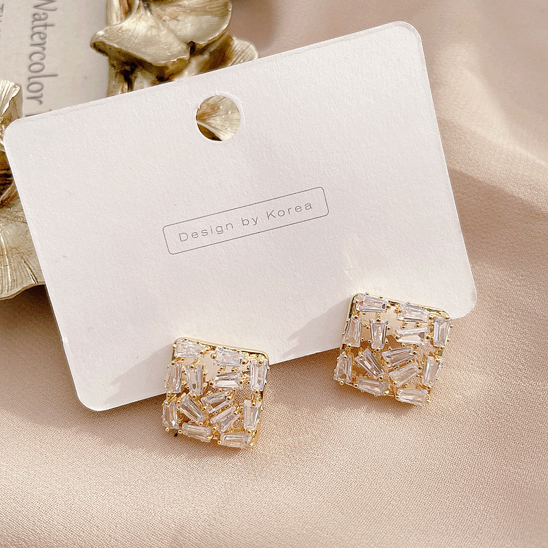 Alloy Silver Needle Small Square Diamond Earrings display picture 4