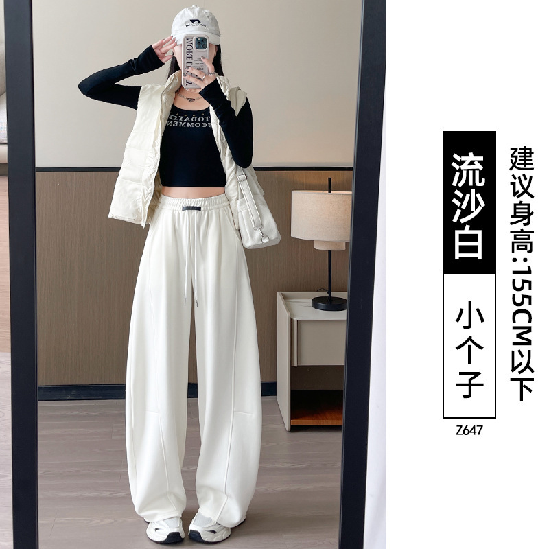 美式卫裤女秋季2025新款大码胖mm藏青色小个子宽松休闲阔腿运动裤|undefined