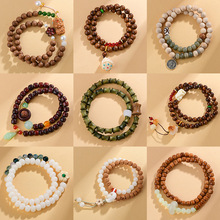 批发天然山檀木菩提圆珠老型珠竹节双圈多圈手串盘玩文玩佛珠手链