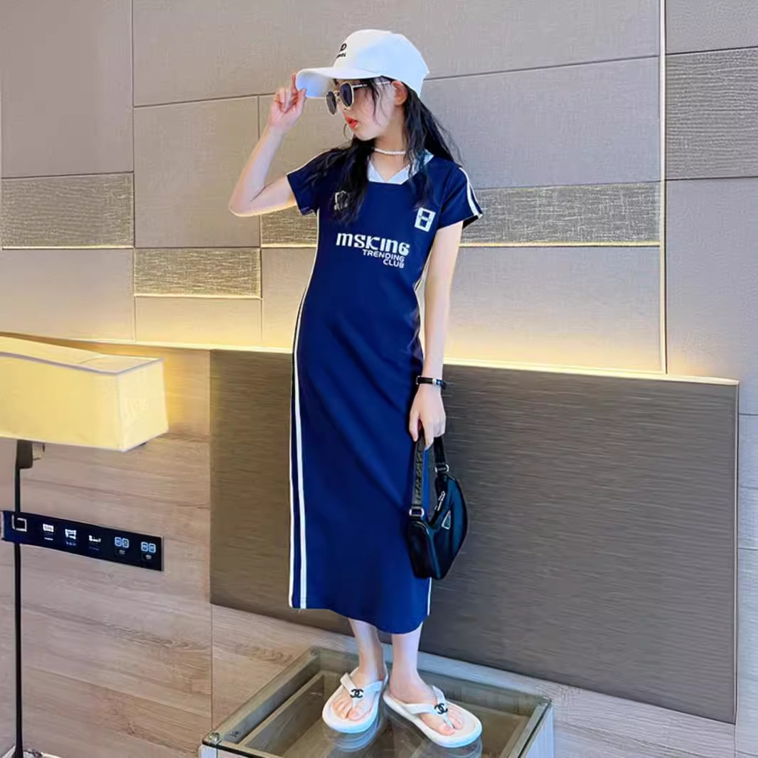Girls' Skirts, Summer Korean Style Fashionable Girls' T-Shirt Skirts, Mid-Length Fashionable Girls' Summer Casual Dresses