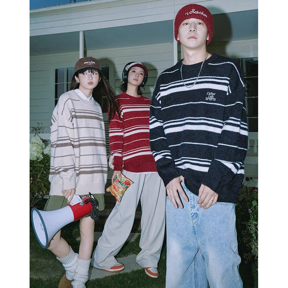 Stripes de acero suave suéter de punto glutinoso hombre bordado letras de marca de tendencia perezosas suéter de otoño y invierno fábrica transfronteriza al por mayor image 4