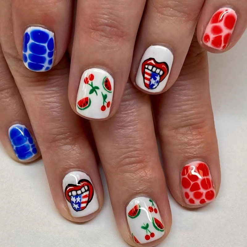 24 high fashion square press fingernail piece fresh and bright gorgeous sweet cool hot girl style mouth pattern
