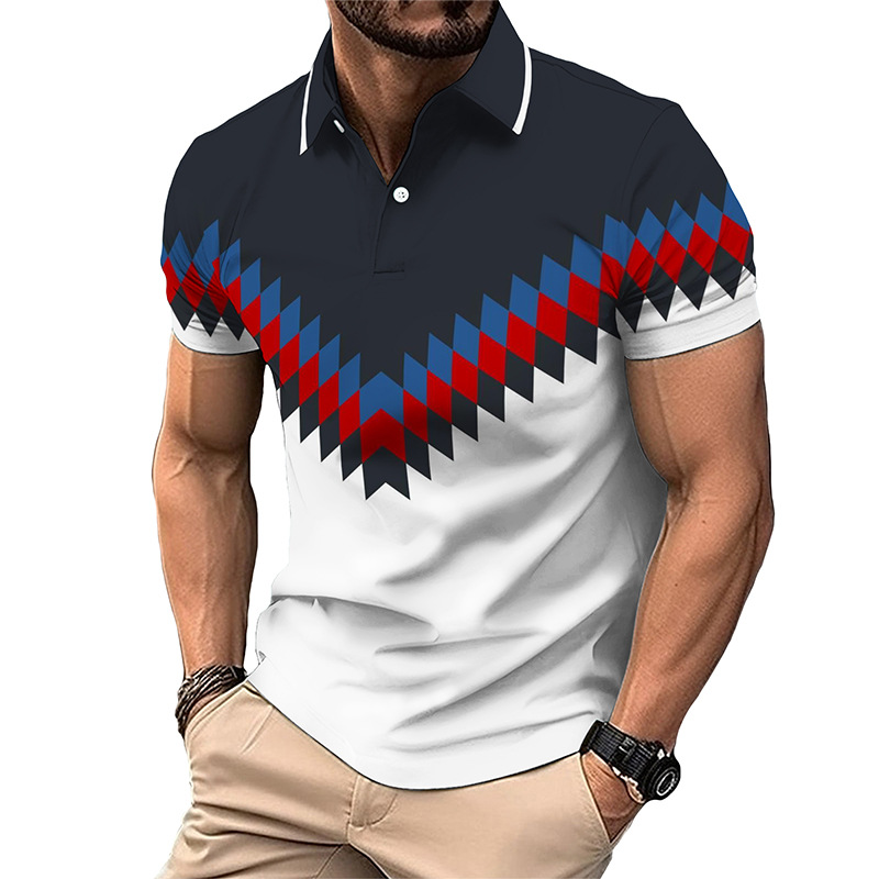 Nueva camisa de golf europea y americana transfronteriza camisa de polo con estampado de letras de manga corta color sólido gráfico 3d camisa POLO de tres botones