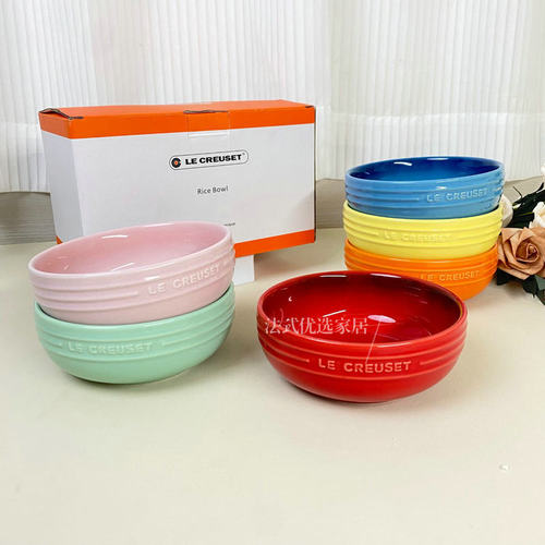 Set of Cool Neon Color Series Rice Bowl and Plate, 12cm Ceramic Bowl, 6-Color Rainbow Bowl, 20cm Deep Soup Plate