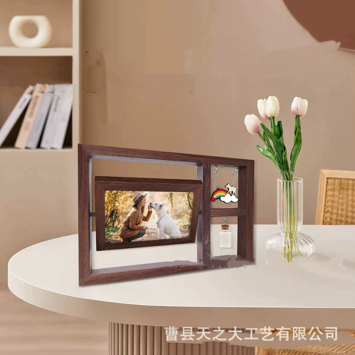 Новая деревянная фоторамка для домашних животных Двусторонняя доступная домашняя рама для роста памятная вращающаяся фоторамка для игрушек для волос фоторамка
