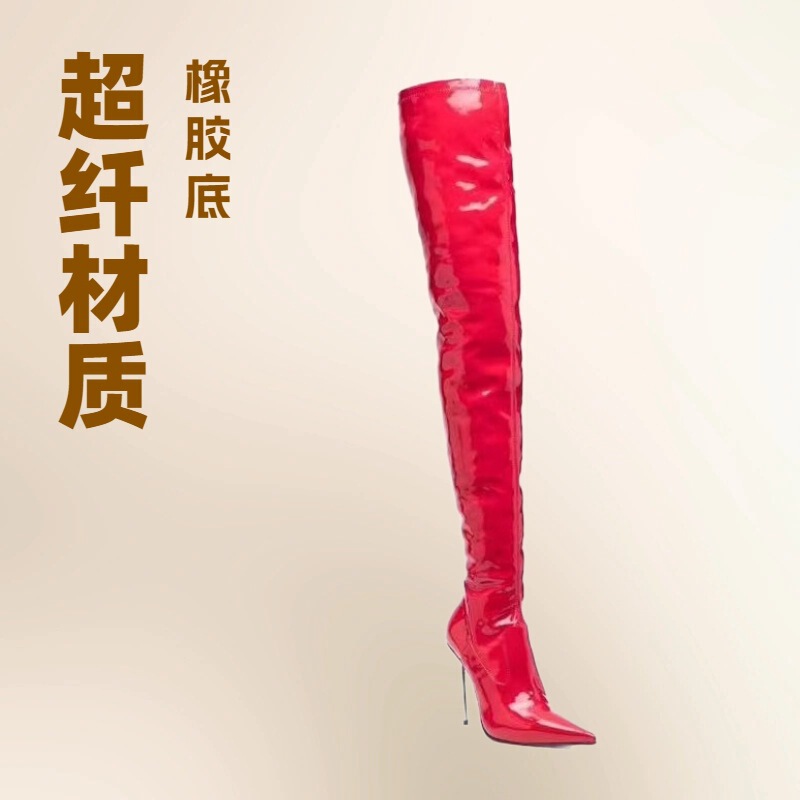 2025 European and American Style Foreign Trade Pointed Toe Stiletto High Heels Over-The-Knee Long Boots Plus Size Runway Long Boots Women's Boots European and American Hot Style