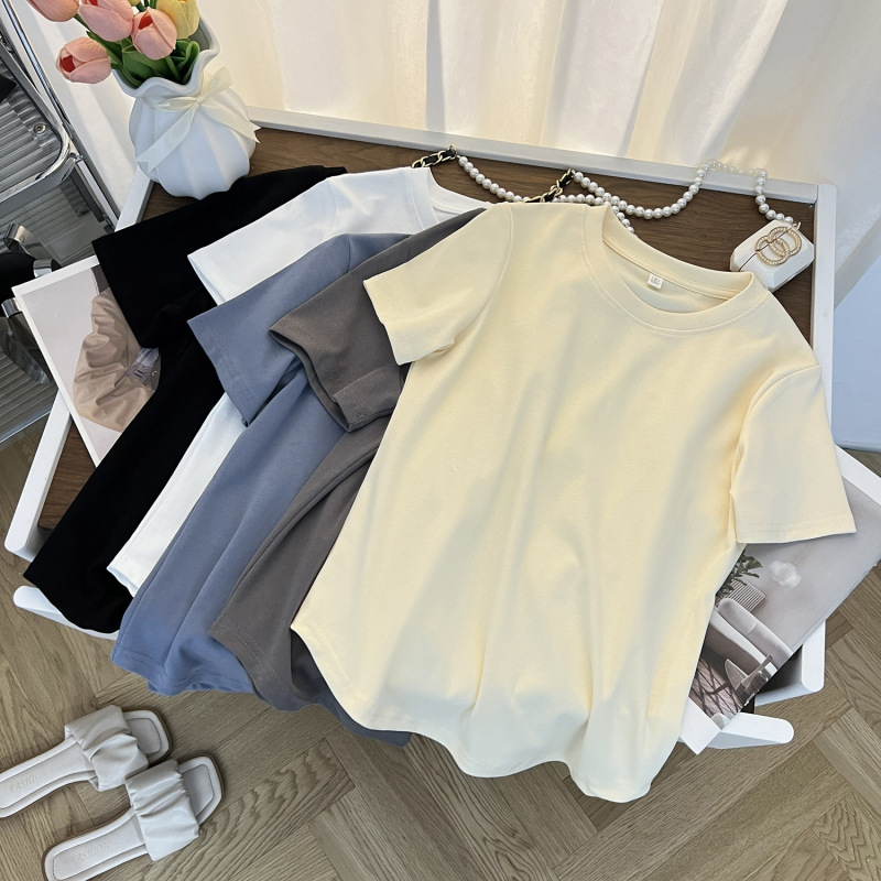 Solid Color Shoulder Short Cotton T-shirt Women's Summer Summer Design Niche Slim-fit Short-sleeved Spice Girl Top