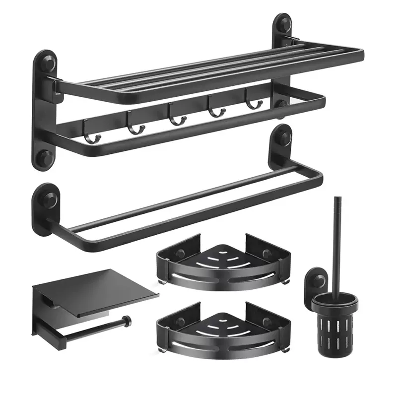 毛巾架免打孔太空铝卫生间浴室置物架浴巾架卫浴五金挂件套装组合