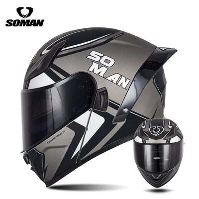 Motosiklet kaskı (dəbilqə) — Women, All-Season Motorcycle Riding Helmets - silver-commander-with-dark-tea-s