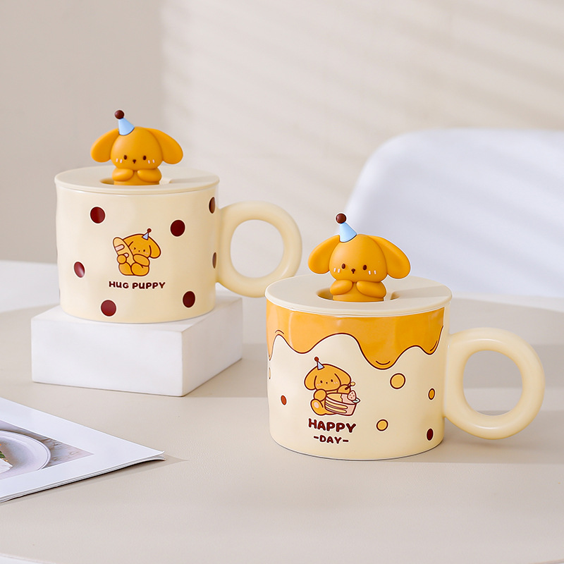 Leche fufu dibujos animados lindo taza chica Taza de cerámica pareja taza de agua oficina en casa taza de desayuno con tapa cuchara