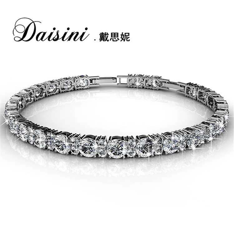 Dai S925 Silver European and American Fashion Geometric Crystal Bracelet Made of Swarovski ® Elements Chain