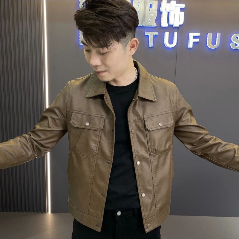 Shanlida Di European Men's Leather Motorcycle Jacket New Autumn Korean Style Lapel Trendy Handsome Leather Jacket Shanlida Di European Men's Leather Motorcycle Jacket New Autumn Korean Style Lapel Trendy Handsome Leather Jacket