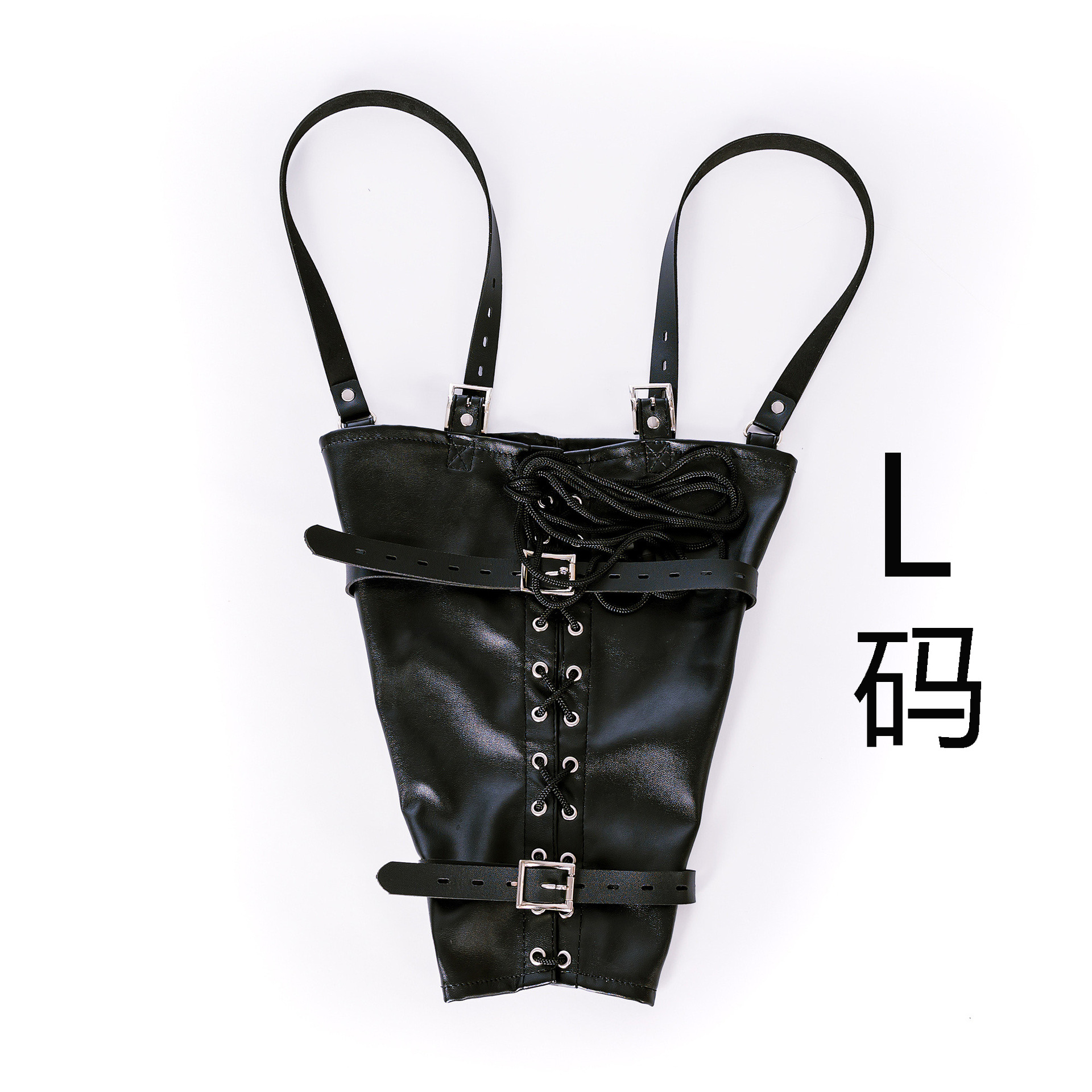 エースレザーのひも付きの手袋は、服装を束ねています。