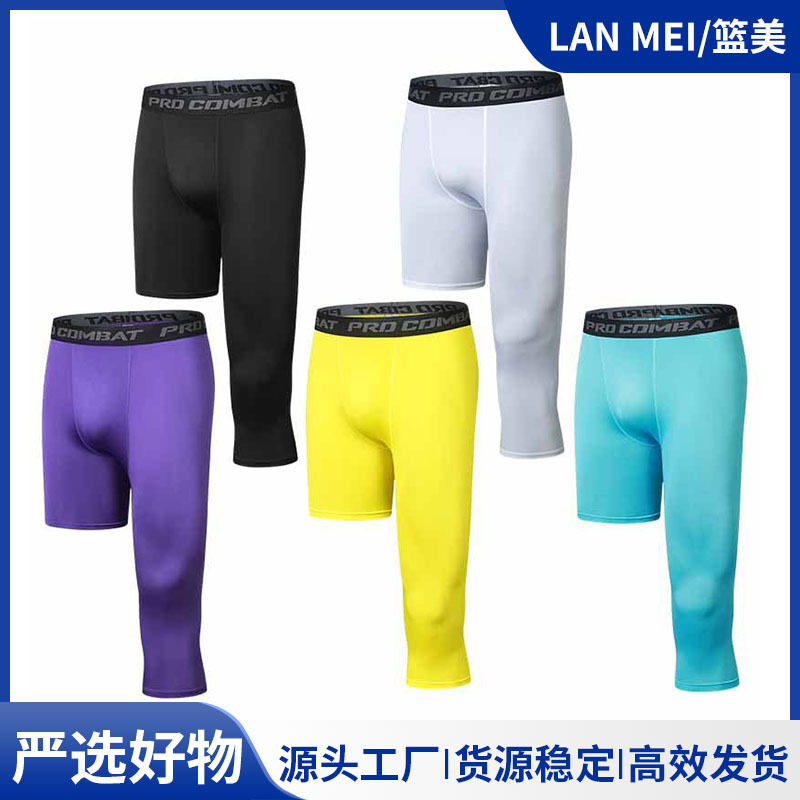 Strict selection of sports quick-drying five cropped pants men's one-leg tights basketball sports training leggings running pants