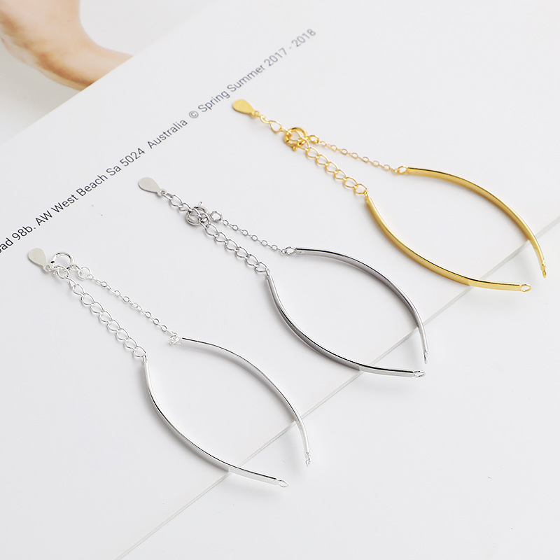 S925 Pure Silver Gold-Plated Semi-Finished Bracelet with Polished Surface DIY Beaded Necklace Accessory Double Ring Bracelet