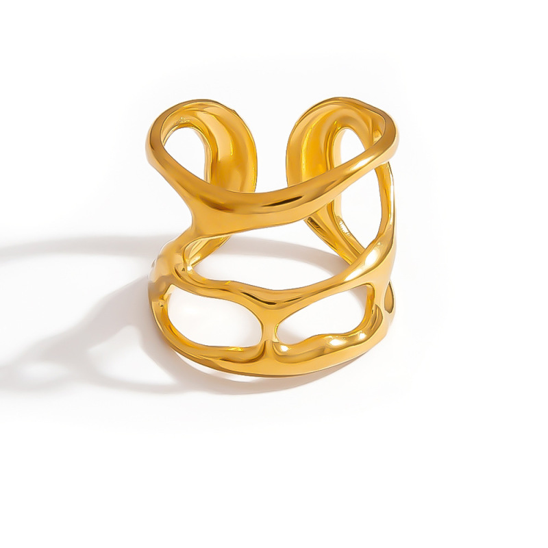 钰汇欧美不锈钢金色夸张戒指小众高级感INS风指环跨境饰品Rings|undefined