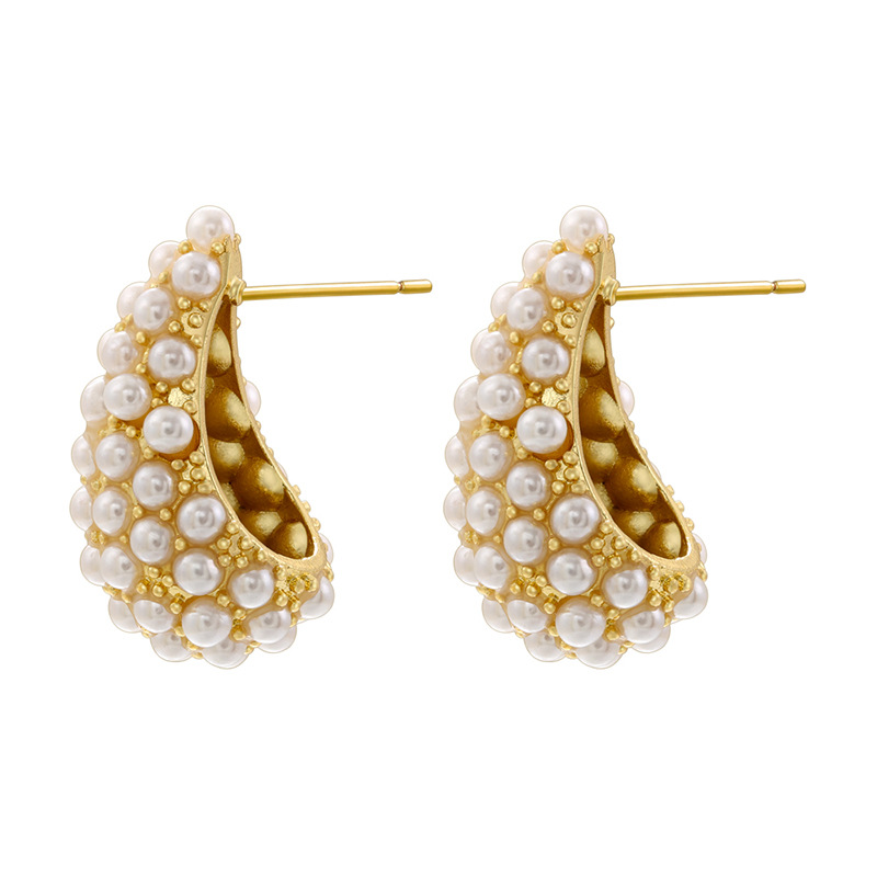 Water Droplets Pattern 1 Pair Lady Water Droplets Irregular Inlay Copper Artificial Pearls Ear Studs