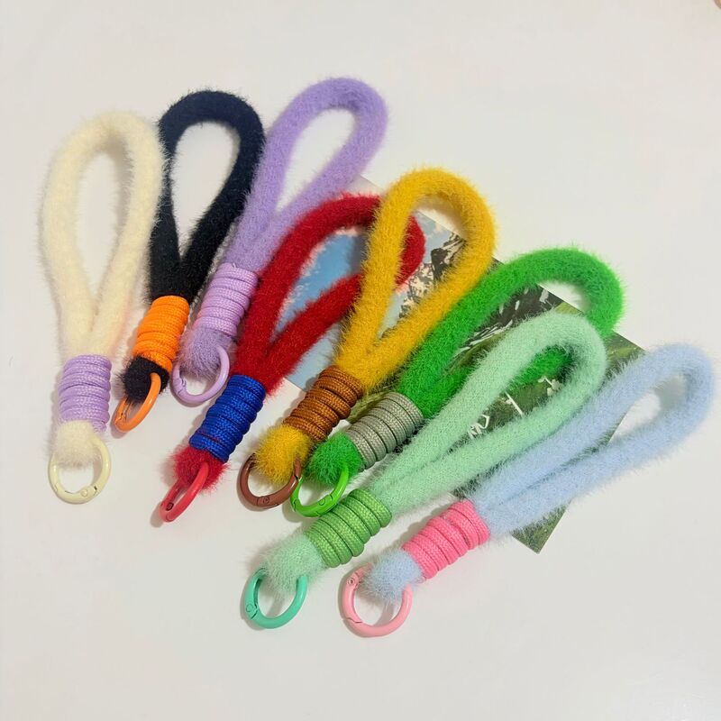 Colorful Plush Phone Lanyard Short Style Woolen Doll Pendant Keychain Bag Water Bottle Small Hanging Accessory Colorful Plush Phone Lanyard Short Style Woolen Doll Pendant Keychain Bag Water Bottle Small Hanging Accessory