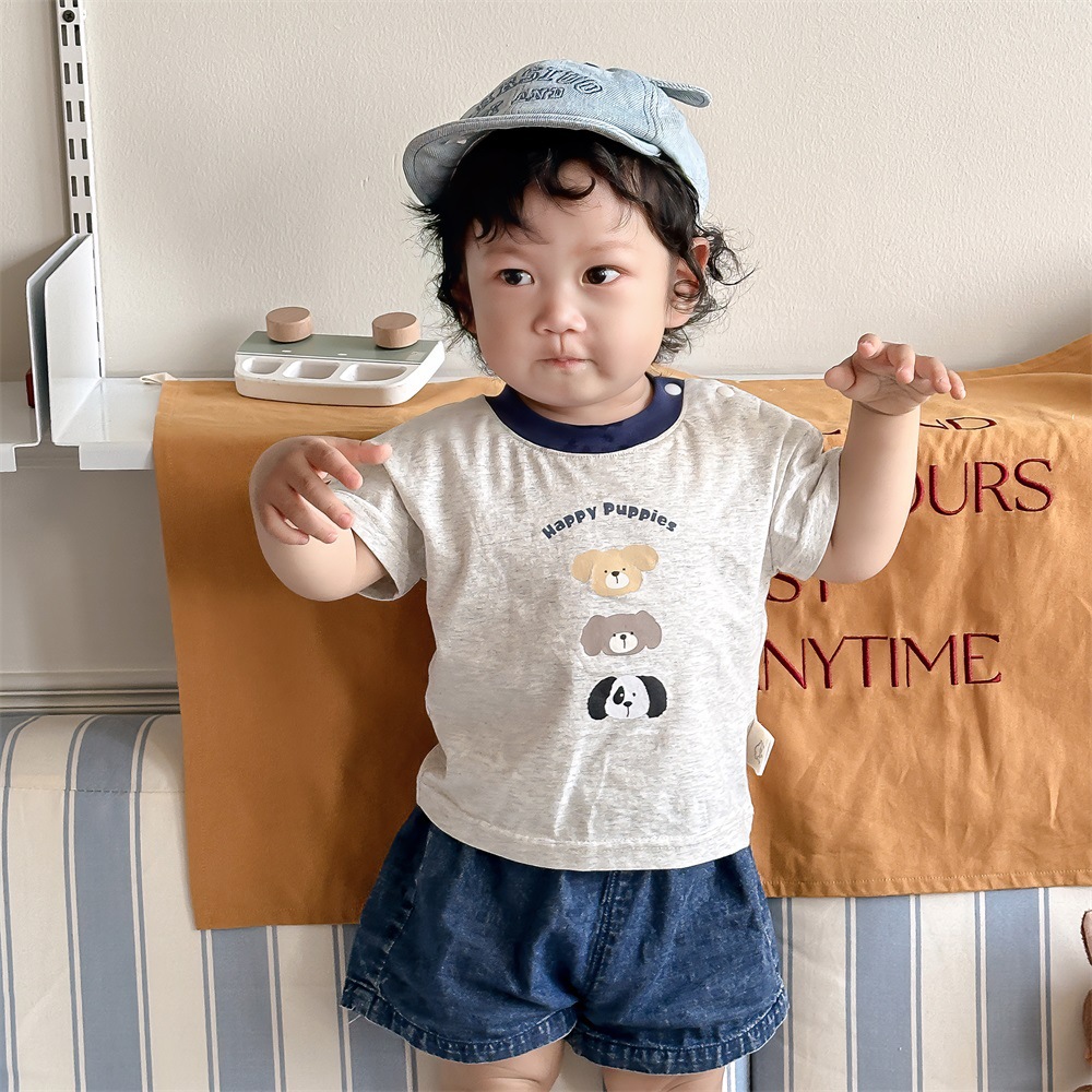 Verano delgado ins boy marea fan japonés retro lindo dibujos animados manga corta pantalones cortos de mezclilla casuales traje 1