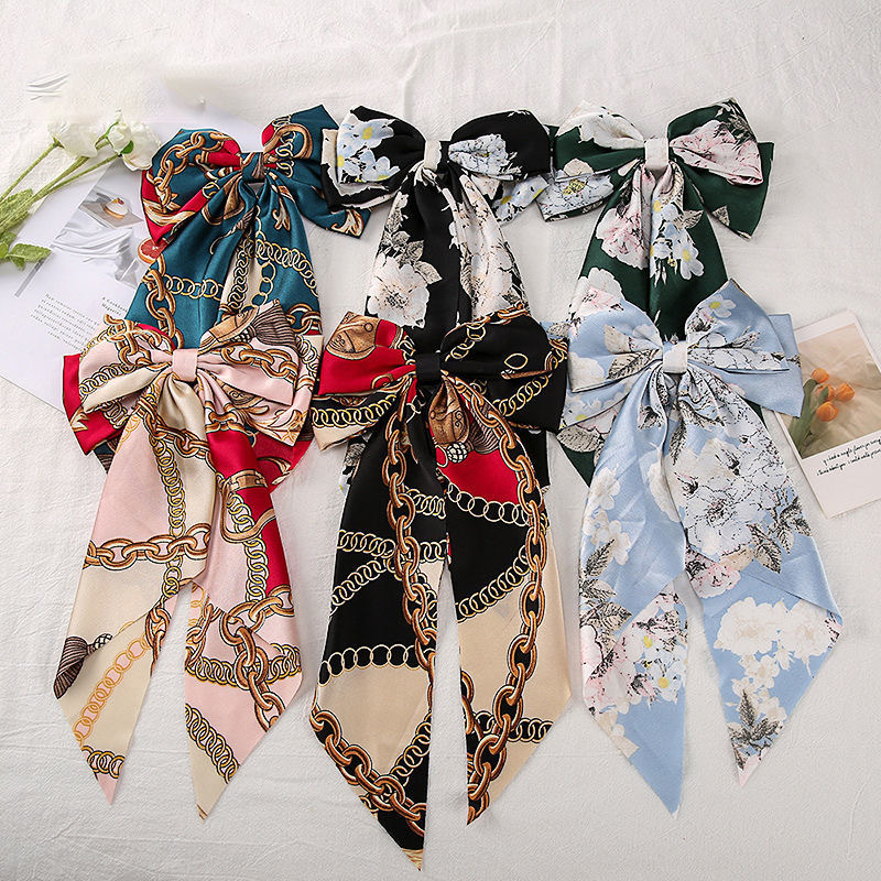 Foreign Trade Hot Selling Adult Retro Printed Large Ribbon Bowknot Barrettes Korean Style Elegant Back Head Spring Clip For Women display picture 8