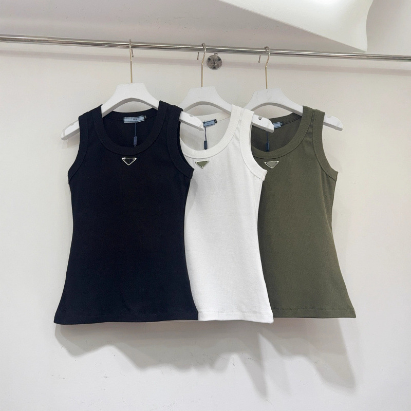 European and American Trendy Brands 2026 Spring/Summer New Triangle Logo Round Neck Sleeveless Vest for Women Casual Versatile Top Women's Vest